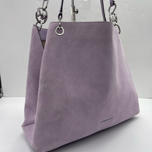 MICHAEL KORS Christina Lg Suede Triple Gusset Shoulder Tote BagLight QuartzNWT